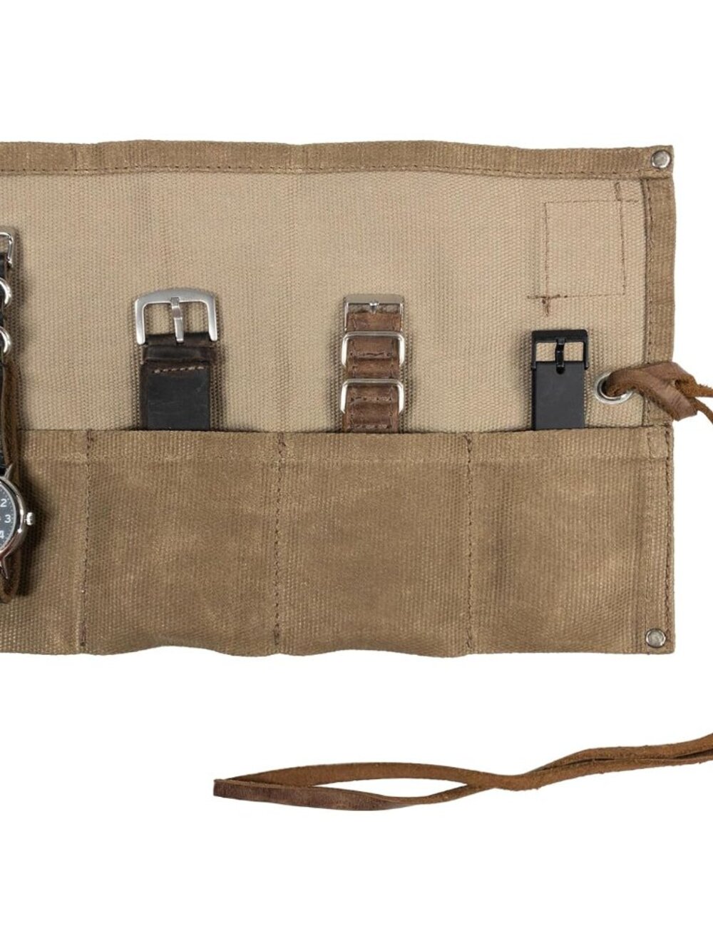 Waterproof Waxed Canvas Travel Watch Roll Organizer with 4 Slots, Easy Carry On